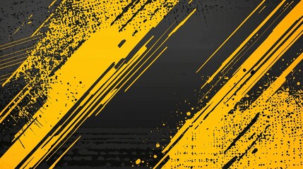A visually striking abstract background in black and yellow, showcasing a combination of expressive brushstrokes and halftone effects.