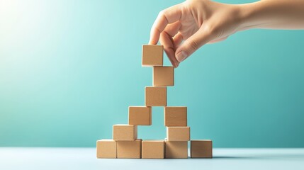 Hands assembling building blocks, representing strategic capital investment, business growth, collaborative effort, and future planning.