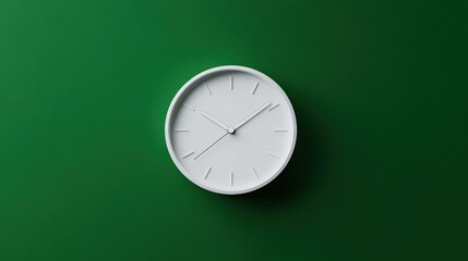 Minimalist white alarm clock centered on vibrant green backdrop