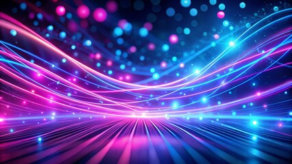 Fototapeta premium Aesthetic abstract design with radiant pink and blue neon lines and enchanting bokeh illumination.