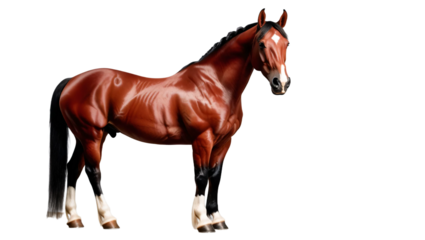 Red horse isolated on the white background. Red whith white socks horse isolated on the white background