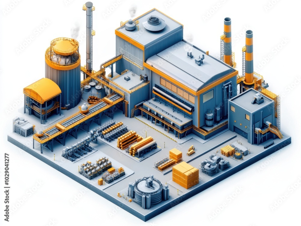 Poster a meticulously designed industrial complex showcases modern architecture with distinct yellow accent