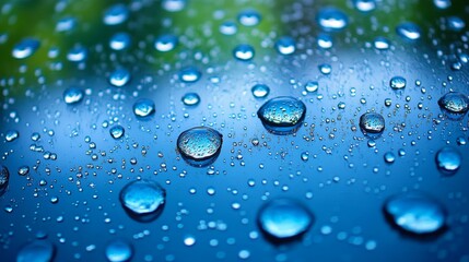 Blue Water Drops on Smooth Surface Macro Photography