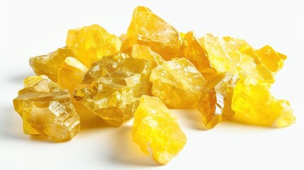 A Cluster of Yellow Crystals on a White Surface