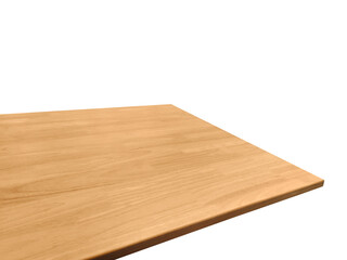 View of wooden table corner, isolated on white background.