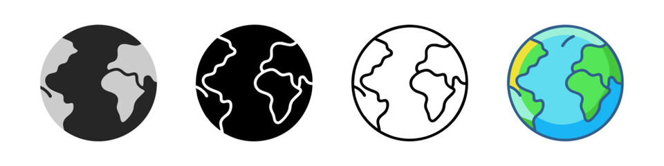Symbol earth globe world. Vector planet sign. Simple silhouette worldwide map shape element.