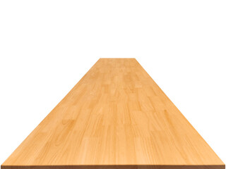 Front view of wooden table, isolated on white background.