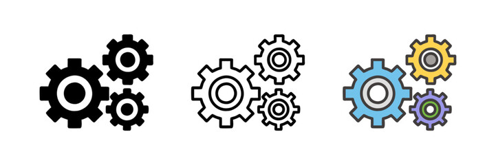Metal gears and cogs vector. Gear icon flat design. Mechanism wheels logo. Cogwheel concept template.