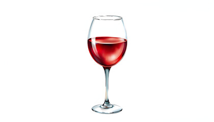 Watercolor illustration drawing of a glass of red wine on white background isolated with white highlights, png