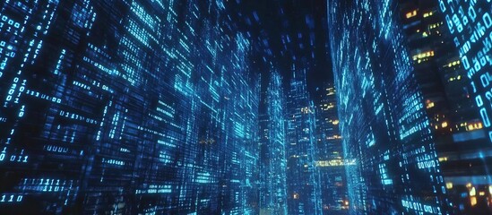 Obraz premium Digital Cityscape: A Futuristic Metropolis of Binary Code