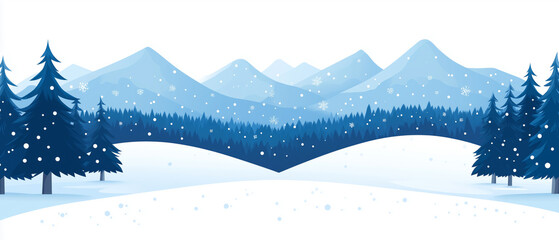 Serene winter landscape with snow-covered mountains and trees