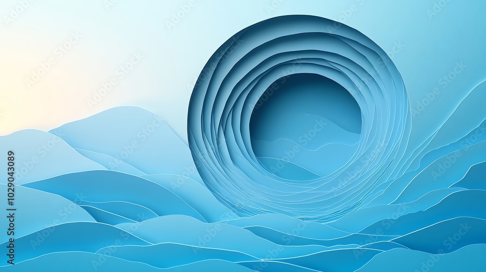 Poster clean paper cut circle with subtle layered details, creating a modern and abstract design, paper cut