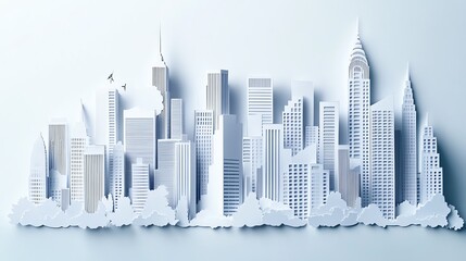 Obraz premium Minimalist paper cut cityscape with sharp, clean building silhouettes and no extra details, paper cut cityscape, minimalist urban design