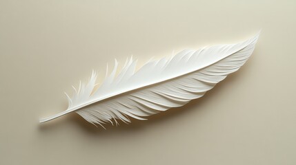 Obraz premium Minimalist paper cut feather with smooth lines, set against a plain background for a clean, elegant design, paper cut feather, minimalist nature design