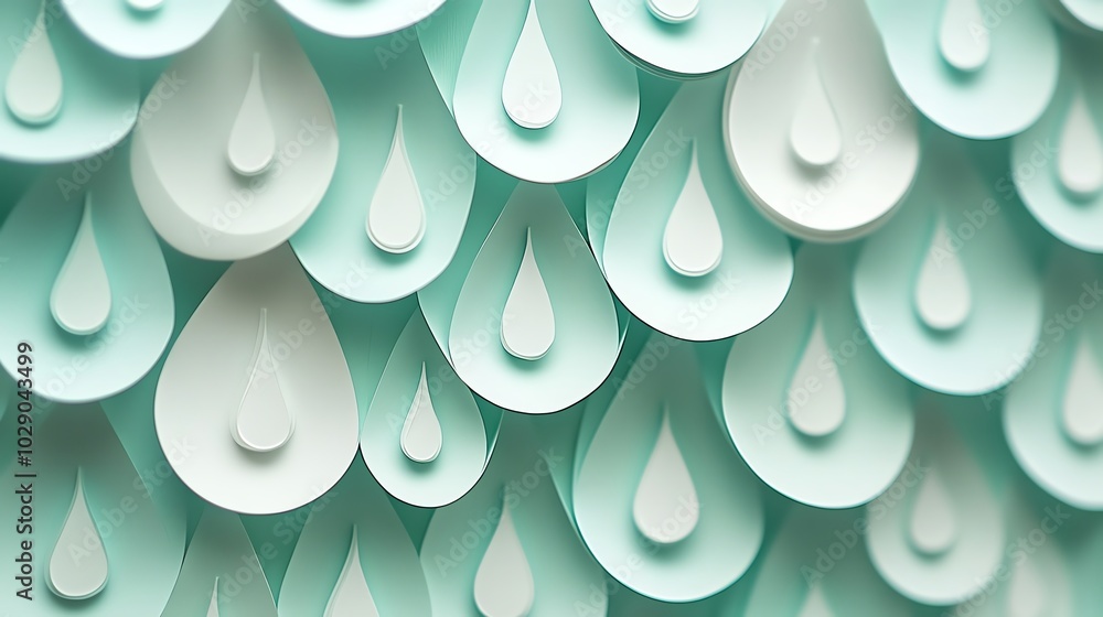 Poster minimalist paper cut raindrops in a simple repeating pattern, creating a clean and modern design, pa