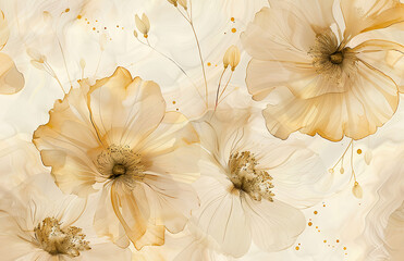 
watercolor beige and gold floral wallpaper, small flowers on white background, watercolour texture aesthetic