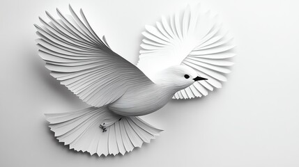 Fototapeta premium Simple paper cut bird in flight with geometric wings and a monochrome palette, paper cut bird, minimalist wildlife art