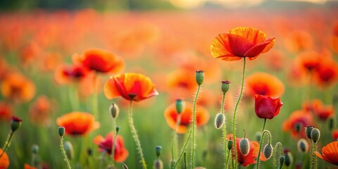 Obraz premium Minimalist Poppy Field Painting with Vibrant Colors and Soft Textures