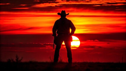 Silhouette Cowboy vor Sonnenuntergang - Wilder Westen