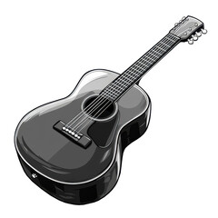 Obraz premium Black acoustic guitar, white isolated background