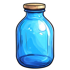 Blue glass jar with wooden lid, white isolate background