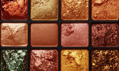 Fototapeta premium Shimmering eyeshadow palette with warm tones.