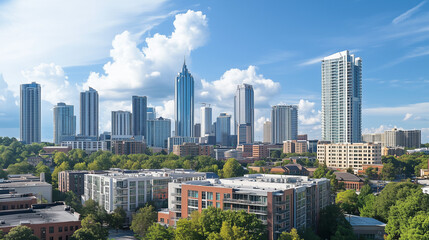 Centrum miasta ukazuje szereg imponujących budynków i luksusowych wieżowców, które wznoszą się dumnie pod błękitnym niebem.