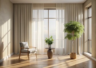 Fototapeta premium Minimalist Sunlit Room - Low Light Photography for Tranquil Interiors