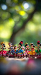 An empty scene featuring a cluster of traditional Karnataka dolls dressed in colorful attire, with the state flag colors incorporated, creating an ideal product 