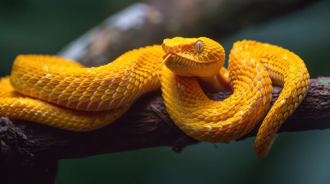 Golden Lancehead Viper Wrapped Around a Branch