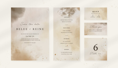 Abstract watercolor wedding invitation template. set of wedding stationery. luxury card and poster print out.