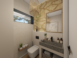 baño de casa moderna y mediterránea con ducha y materiales modernos