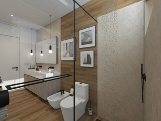 baño de casa moderna y mediterránea con ducha y materiales modernos