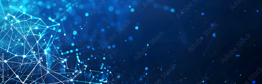Poster blue background with white network lines, a vector illustration of a digital technology banner desig