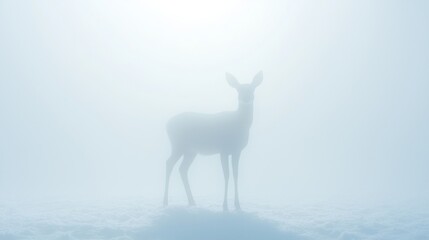Naklejka premium Majestic Deer in Winter Wonderland - Serene Wildlife Scene with Snowy Landscape and Cinematic Light