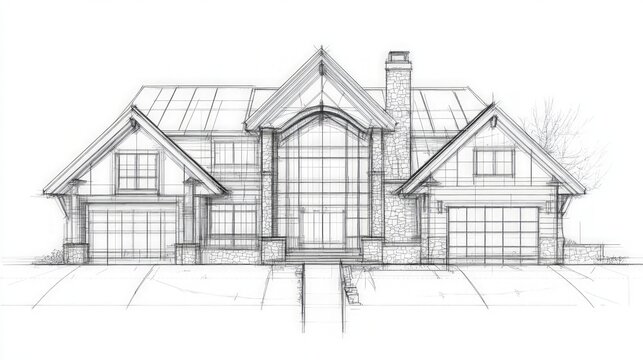 Architectural Blueprint for Residential Construction, comprehensive technical drawing showcasing detailed plans and specifications for a modern home design, ideal for builders and architects