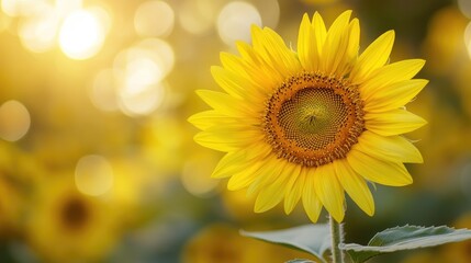 Obraz premium A vibrant sunflower blooms in a field. Perfect for projects related to nature, summer, or happiness.