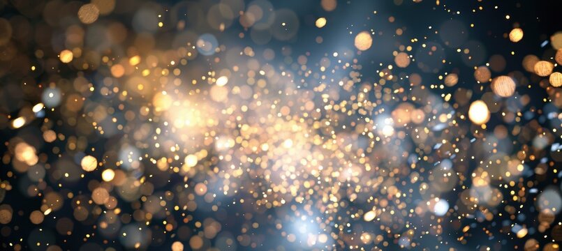 Golden and Silver Confetti Explosion with Bright Sparkles for New Year's Eve Party Designs