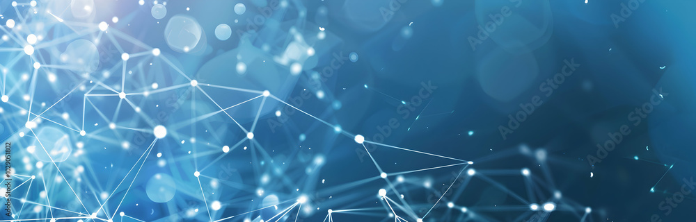 Poster abstract vector background with white dots connected by lines on a blue gradient background.