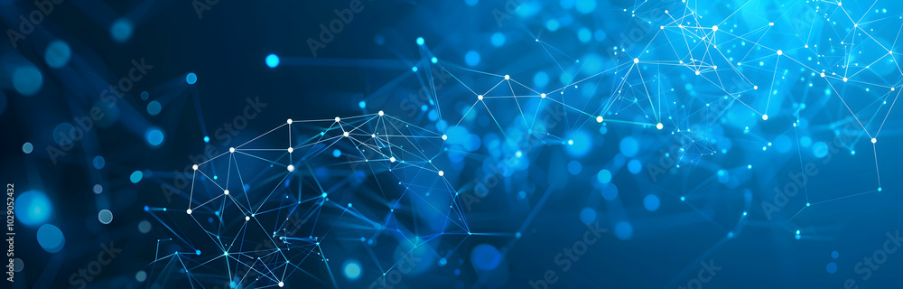 Poster blue background with a network of dots and lines in a vector style for a technology, internet, or di