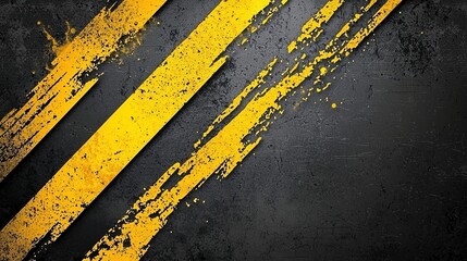 Yellow stripes create a dynamic pattern on an abstract grey grunge corporate header banner, featuring a geometric vector design.