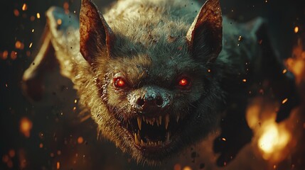 Obraz premium Fiery Monster Bat With Red Eyes And Sharp Teeth