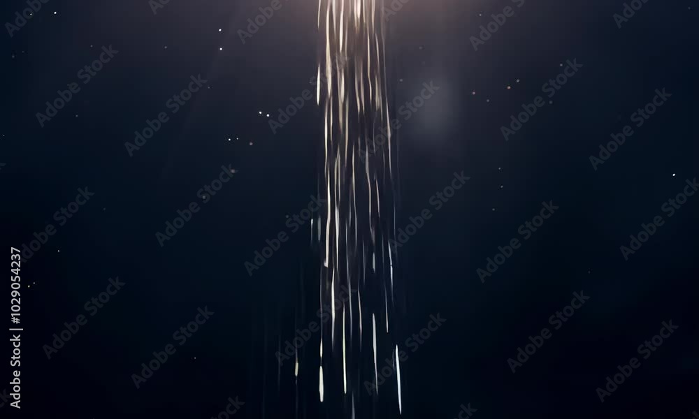 Poster bright cascading light stream on dark background with sparkles.