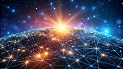 Obraz premium Abstract representation of a low poly space with a dark backdrop and interconnected geometric elements.