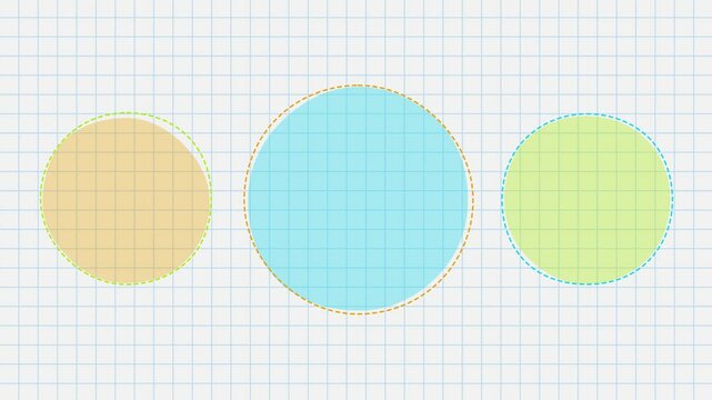 round frames on notebook paper sheet pattern with copy space loop animation, education and workbook blank motion design element 