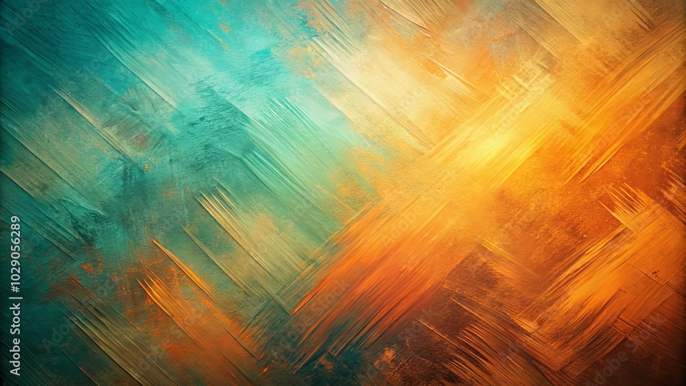 Poster vibrant abstract background featuring a brushstroke pattern in a gradient of orange and teal hues.