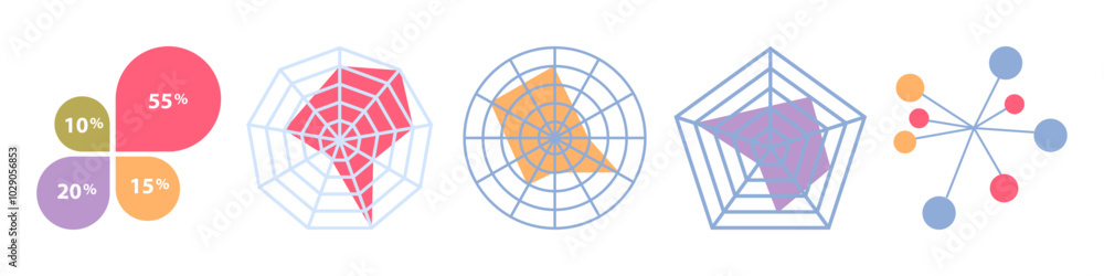 Leinwandbilder Data structuring and visualization, isolated set of windrode diagrams. Vector information for presentation or report. Info with progress or points, template for business plan analysis or strategy
