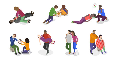 3D Isometric Flat  Illustration of Medical First Aid, Emergency procedures, and rescue scenarios