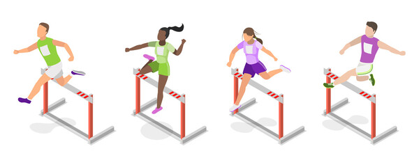 3D Isometric Flat  Illustration of Running With Barrier , An Intense Workout Challenge