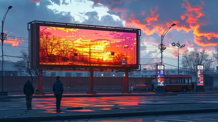 Digital billboard mockup with vibrant, high-resolution displays and engaging visuals, perfect for presenting modern digital marketing content in an urban backdrop. High resolution Illustration, in